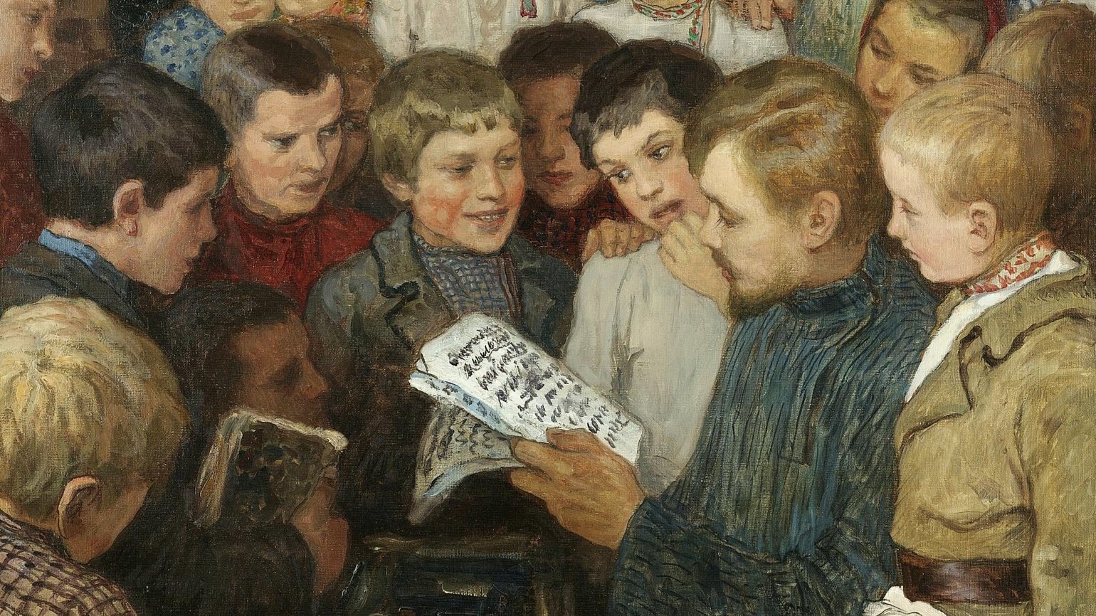 Дети 200 лет назад. Сельская школа картина Богданов Бельский.