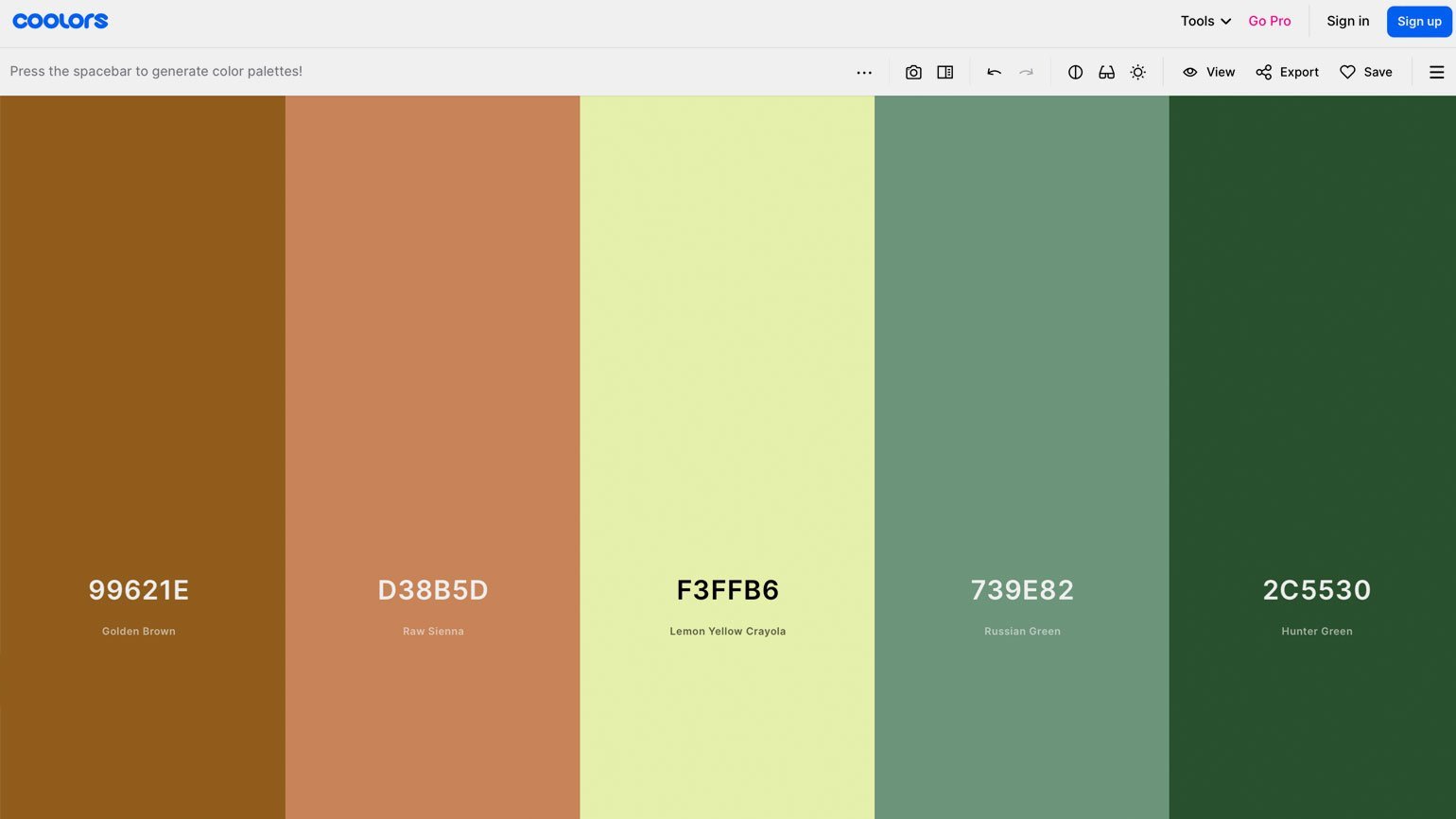 ветовая схема для сайта со светло-коричневым, розовато-оранжевым, лимонным, пастельным зелёным и тёмно-зелёным