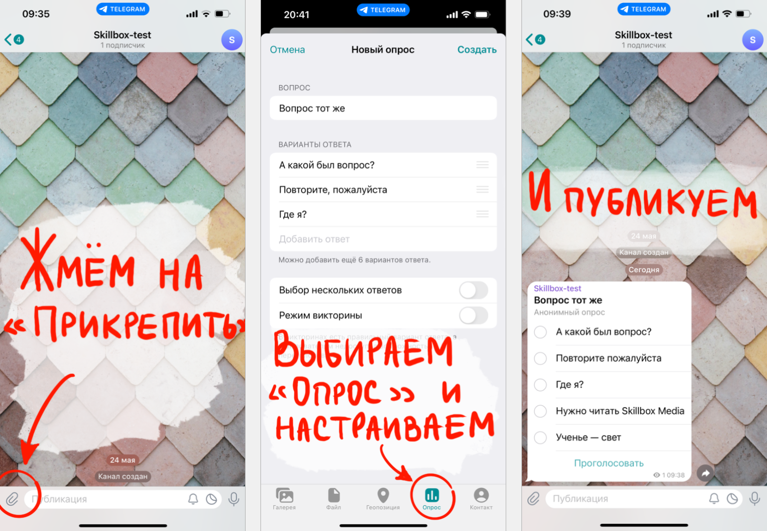 Как создать опрос в Telegram: инструкция со скриншотами / Skillbox Media