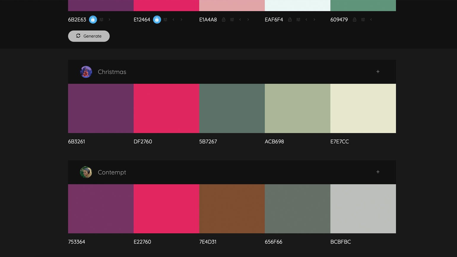 готовая цветовая схема для сайта в формате Material Design с фиолетовым, розовым, зелёным и серым