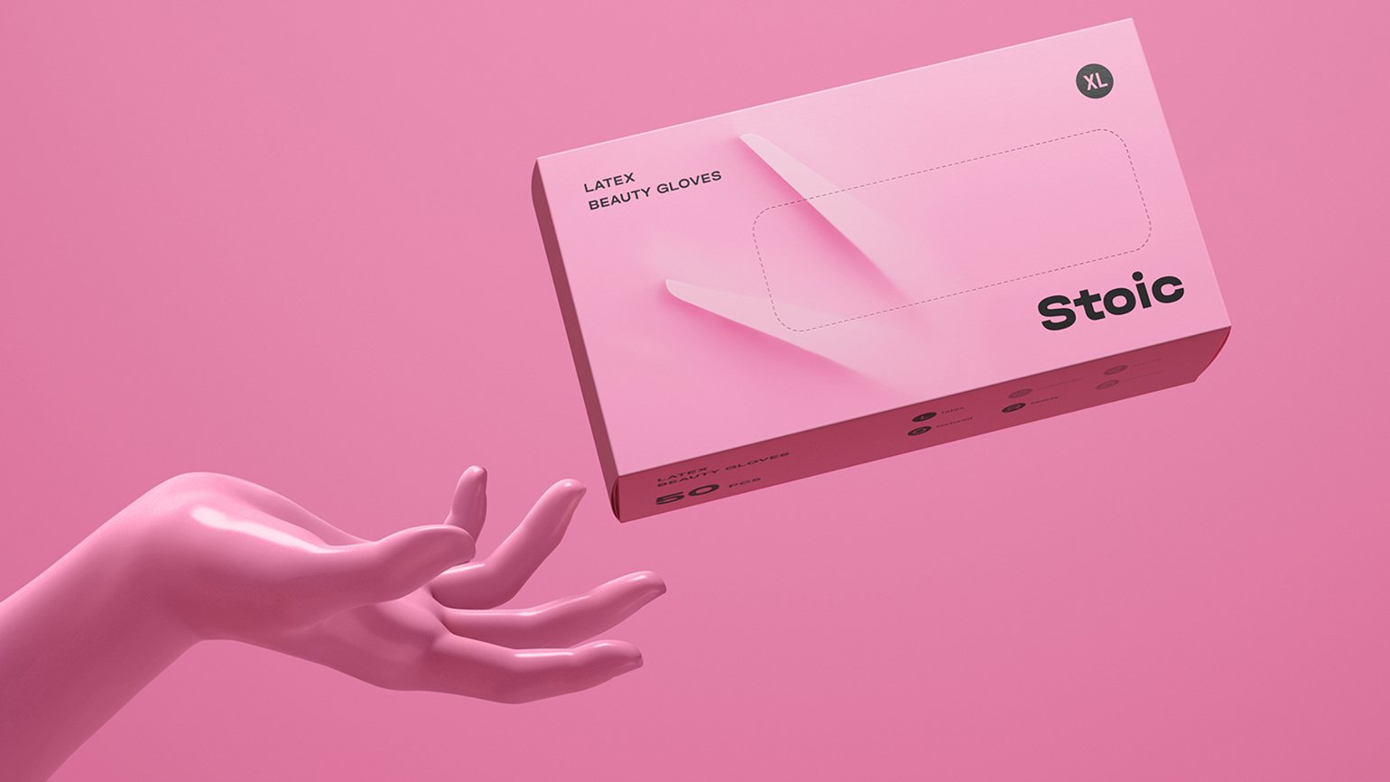 Дизайн упаковки латексных перчаток розового цвета